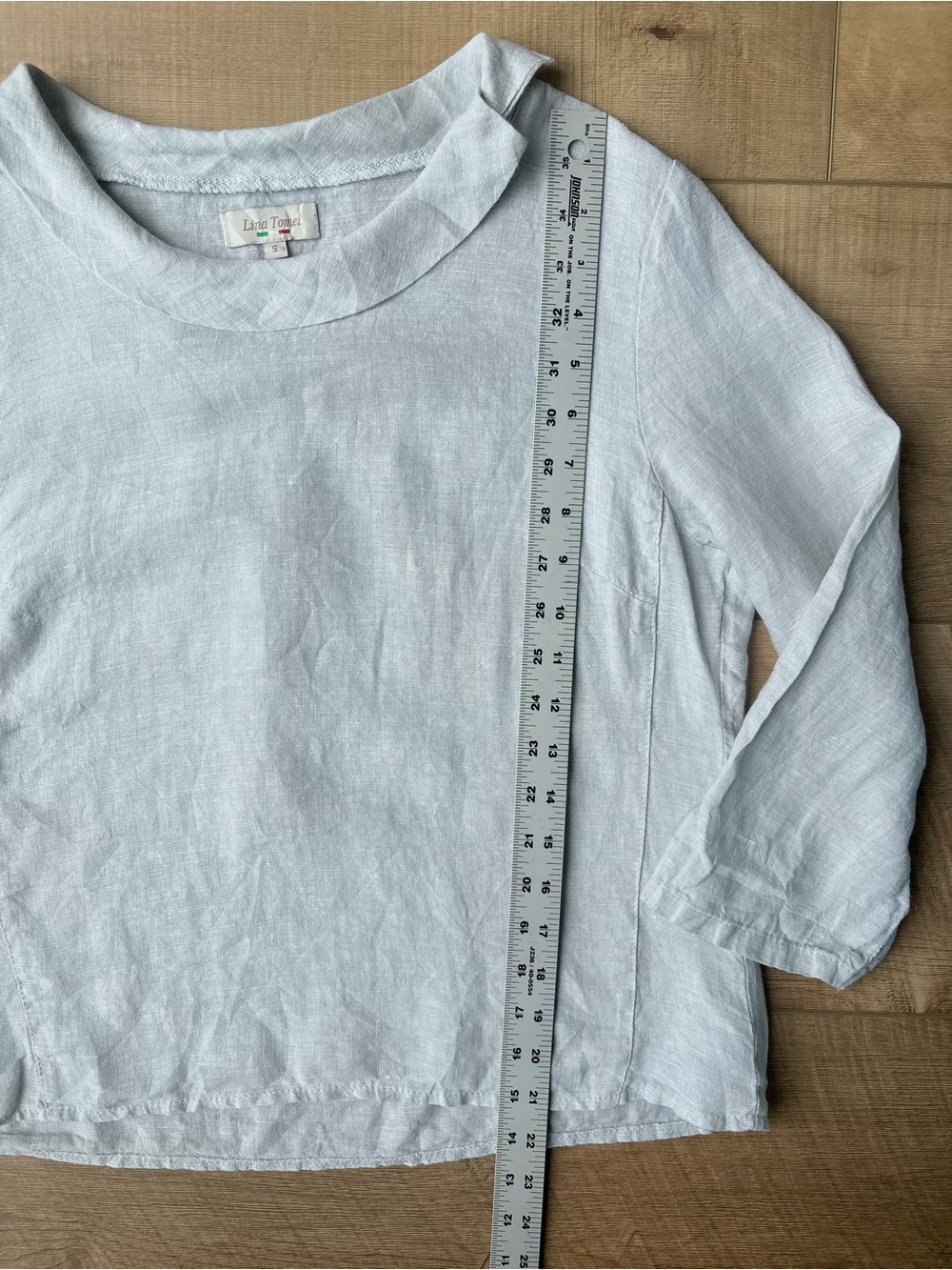 Lina Tomei 100% Linen Coastal Fold Collar Top. Made in Italy. Light Gray. Small - Picture 11 of 12